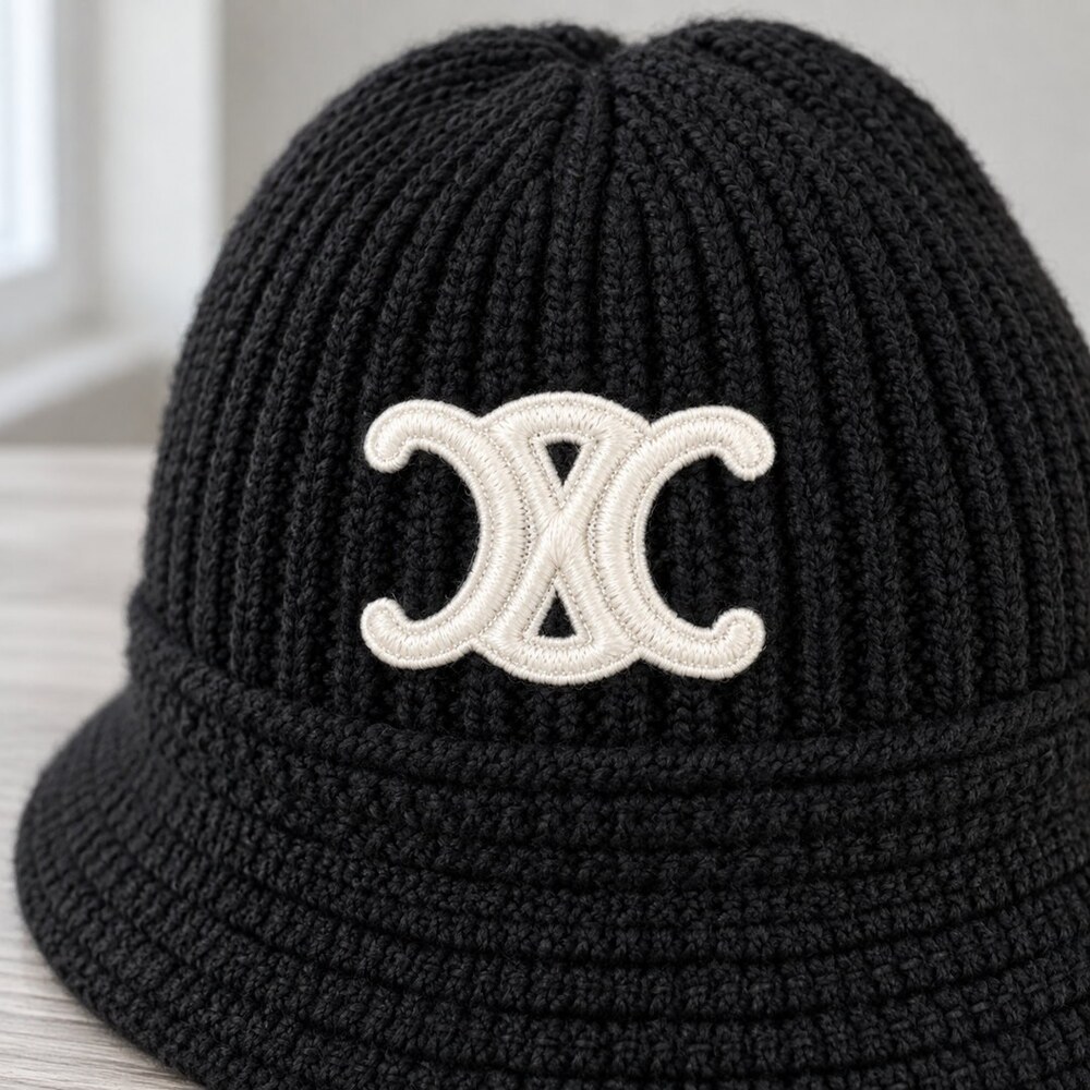 CELINE Black Ribbed Knit Bucket Hat - Picture 5 of 6